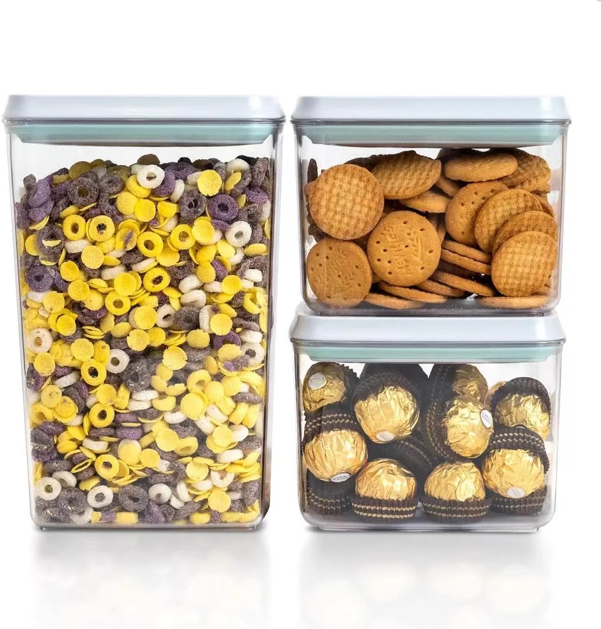 Enhanced Pop Top Airtight Food Storage Containers 3 Pack 1.3Qt x2 2.9Qt Premium