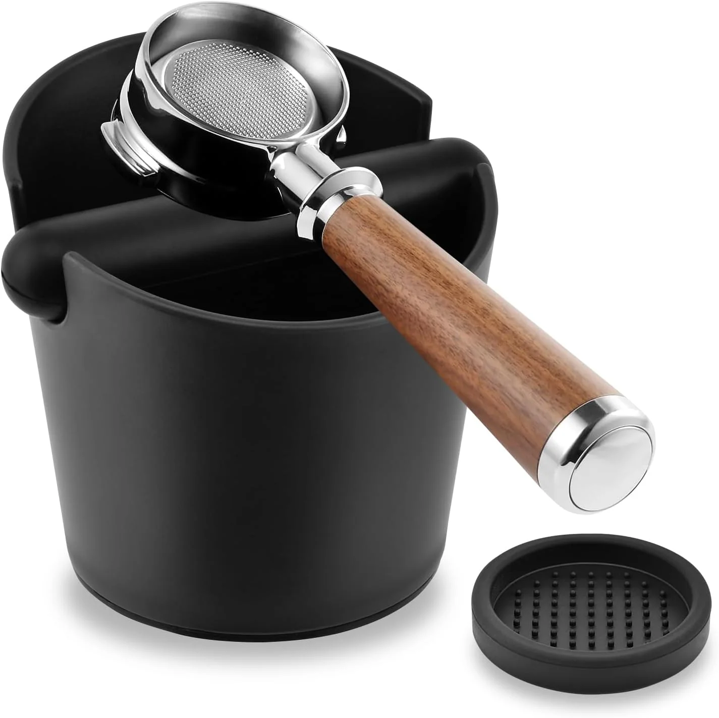 Breathable Espresso Knock Box Coffee Knock Box with Removable Rod 4.9 In Espresso puck knock box with non-slip base and silicone tamper pad for used coffee grounds in home barista setups Prestigious