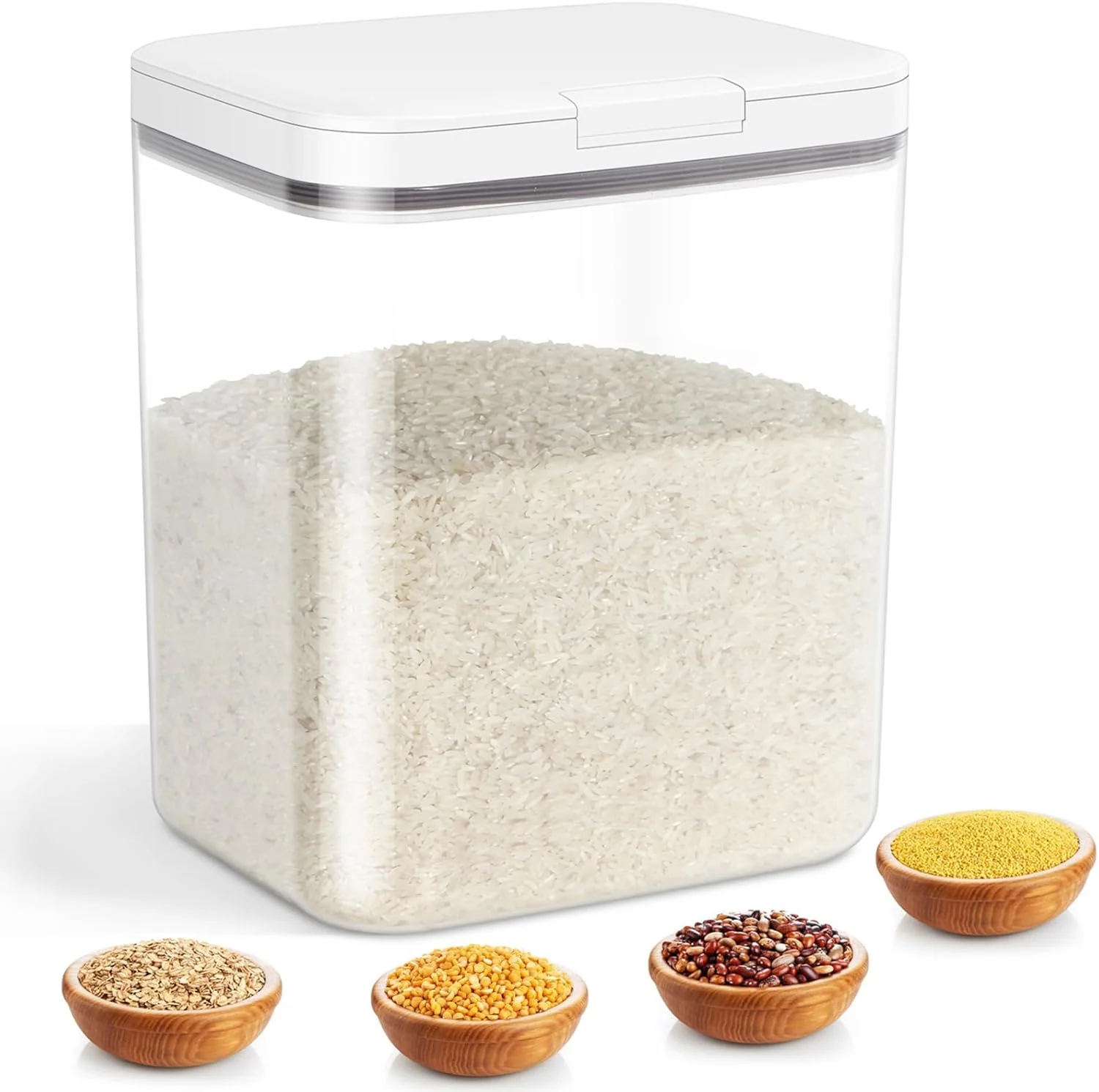 Healthy Rice Storage Container - 5.8 Qt 11 Lbs Crystal-Clear Plastic Food Storage Container Bin with Pop-up Lid for Rice Flour Sugar Outstanding