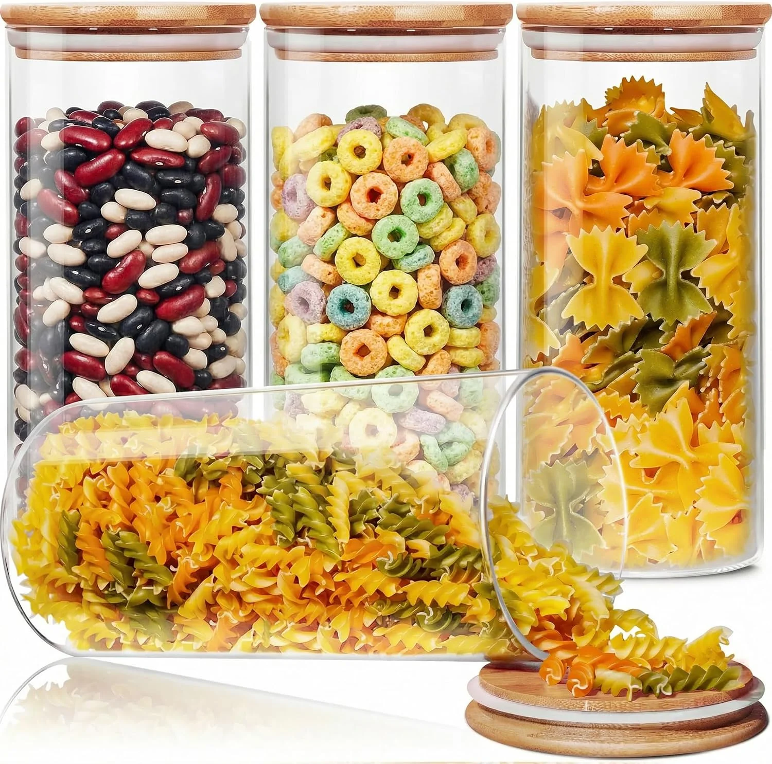 Reusable 53 oz Round Glass Food Storage Containers with Airtight Bamboo Lids 4 Pack Specialty