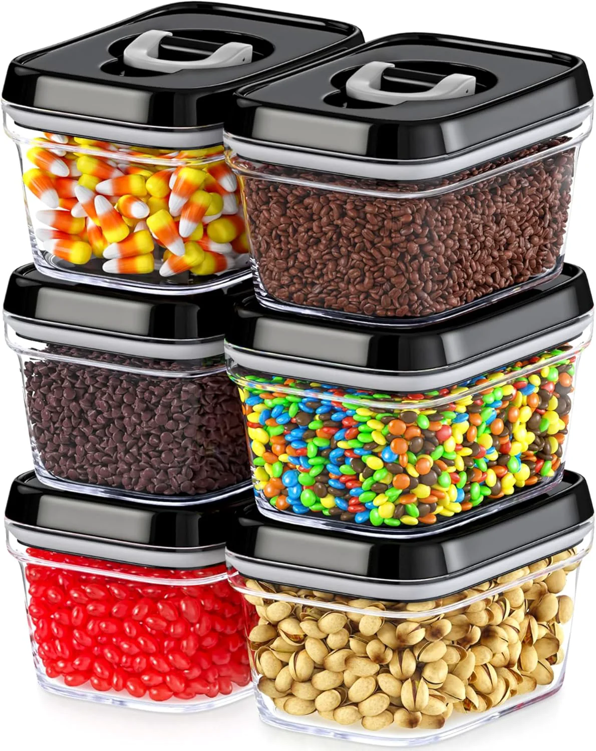Premium Dwëllza Kitchen Mini Airtight Food Storage Containers with Lids – Set of 6 Clear Plastic Small Pantry Containers for Spices Candy Nuts Carefully Designed