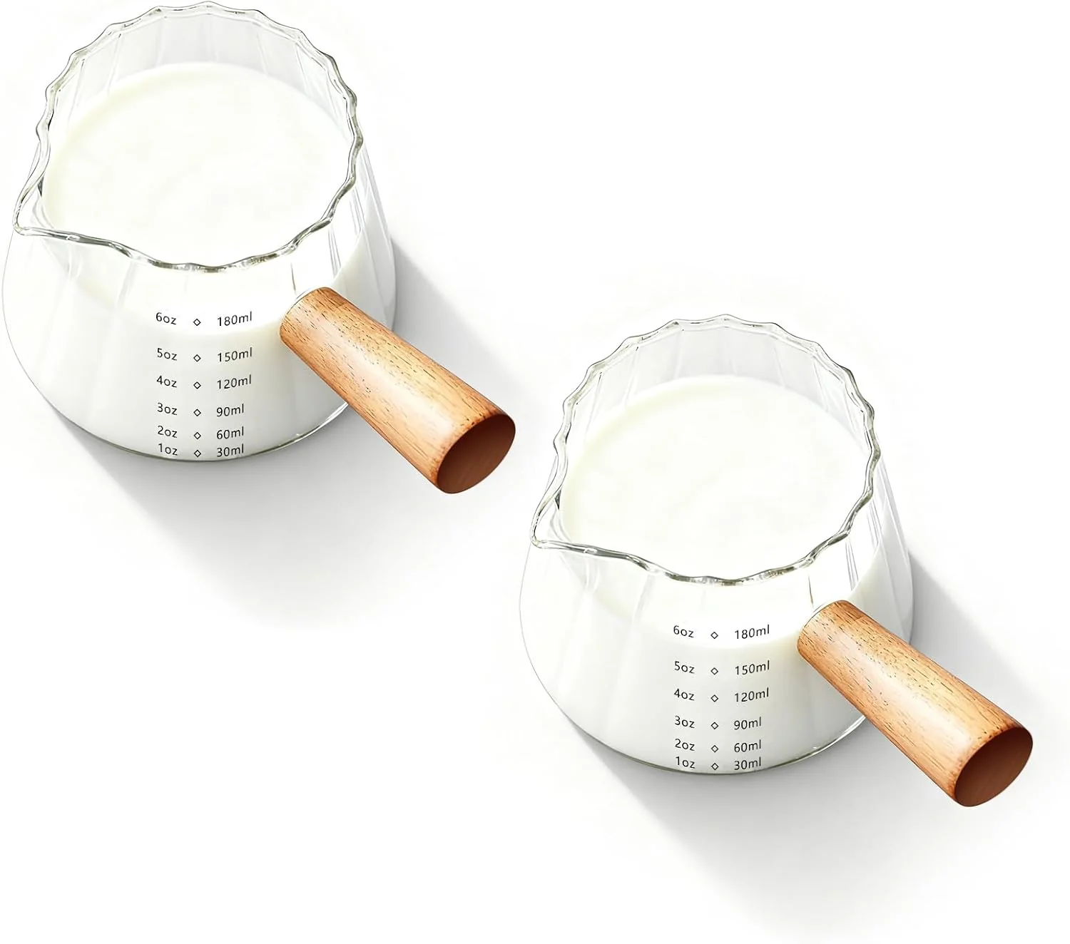 Exclusive YARRAMATE 6oz Glass Espresso Measuring Cups 2 Pack with Handle Borosilicate Glass Precision Pouring Heat Insulated Grip Dual-Scale Accuracy Easy to Rinse Clean Crafted