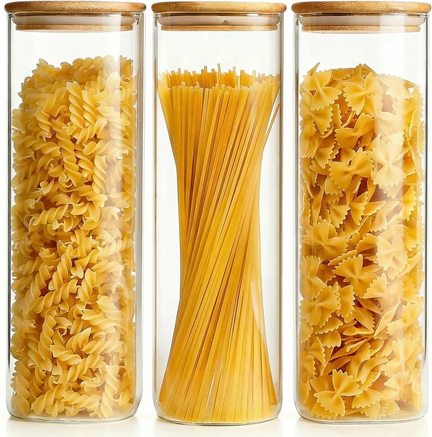 Natural 79oz Tall Glass Pasta Storage Containers with Airtight Bamboo Lids 3 Pack High-Performance