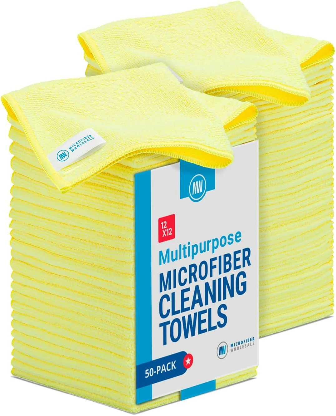 Excellent 12 x 12 Microfiber Cleaning Cloths 50 Pack - Reusable Towels Wash Rags Dust Cloth All-Purpose Kitchen Dish Cars Shop Glass Yellow Solid