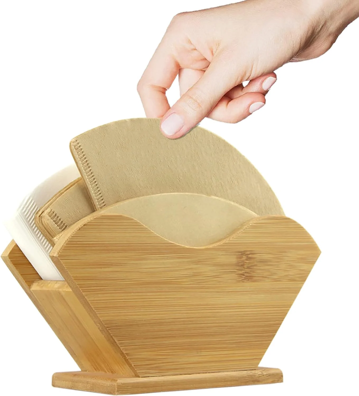 High-Performance Unibene Bamboo Coffee Filter Holder Renewable Stand Container Dispenser Rack Shelf for Square Cone-shaped and Flat-bottomed Pour Over Paper Filters Crafted