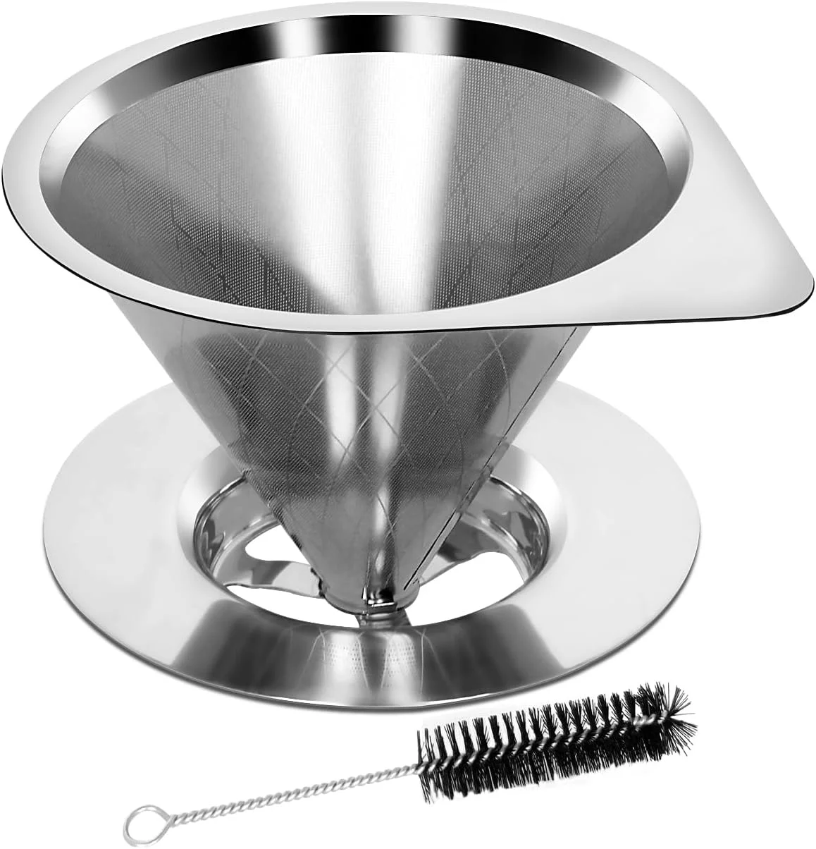 Environmentally Friendly LHS Pour Over Coffee Dripper Reusable Coffee Filter Paperless Coffee Filter Stainless Steel Pour Over Coffee Maker Cone Coffee Dripper for 1-2 Cup Smart