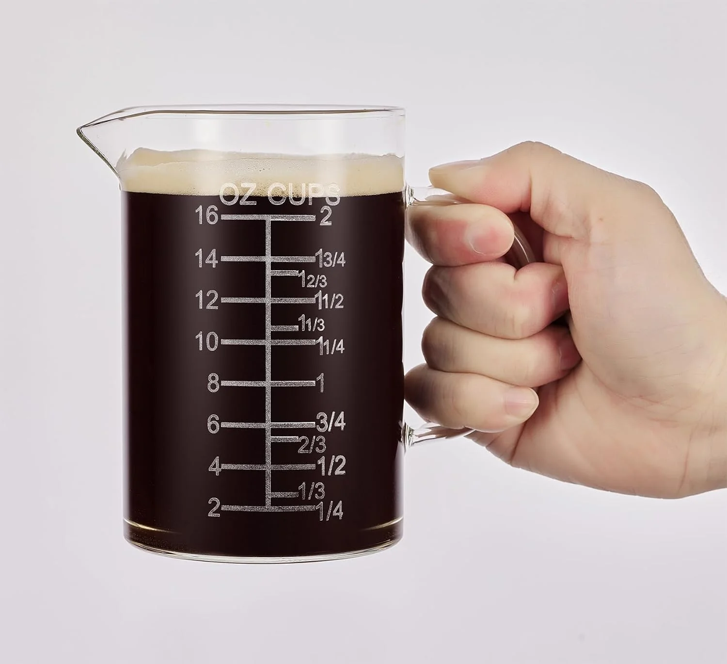 High-End Ackers Etched Graduated Glass Measuring Cup - Insulated Handle V-Shaped Spout - High Borosilicate Glass Measuring Cup for Kitchen or Dining Easy to Read 500 ML 16 Oz 2 Cup Modern