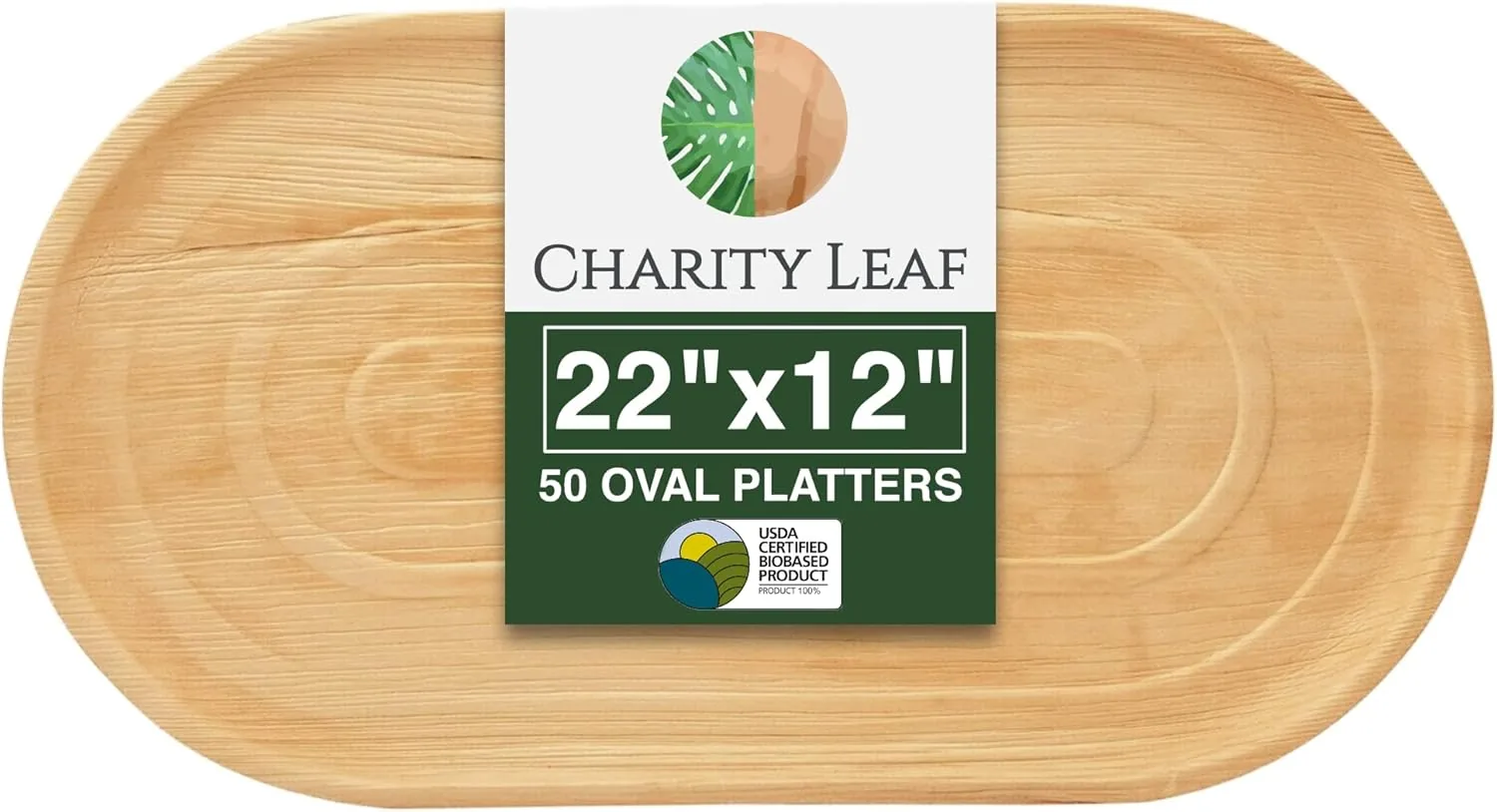 Safe Charity Leaf 50-Pack 22 x12 Palm Leaf Trays Eco-Friendly Compostable Platters for Weddings Charcuterie Boards Events Superior