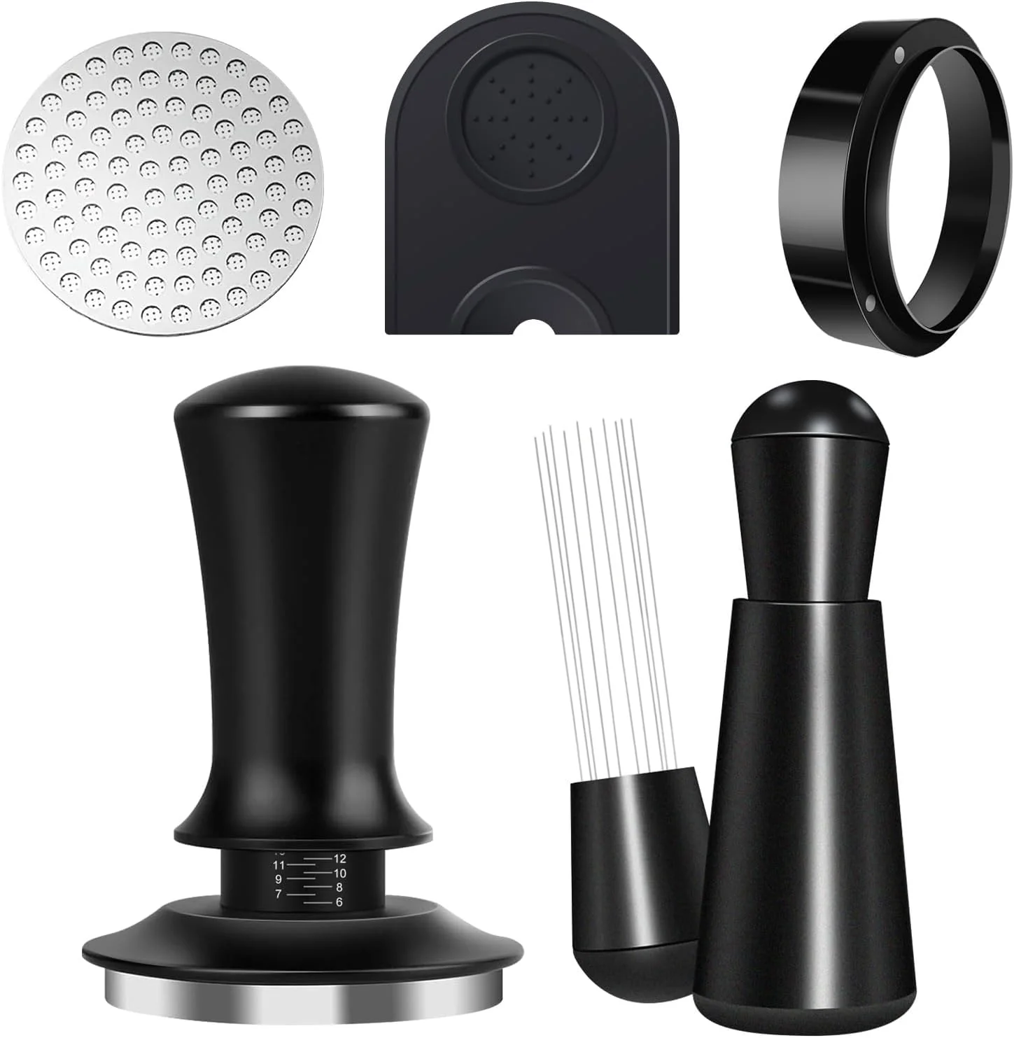 Flexible Espresso Accessories Kit 51mm Coffee Tamper Set with Espresso Tamper WDT Tool Espresso Tamper Mat Espresso Dosing Funnel Puck Screen Reliable