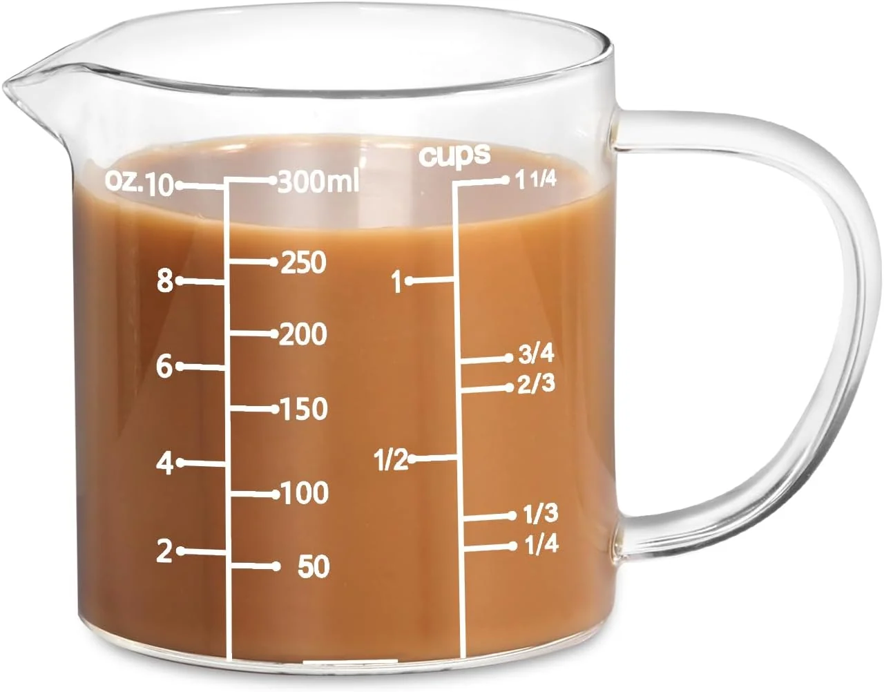 Contemporary 77L Glass Measuring Cup Clear Liquid Measuring Cup with V-Shaped Spout and Three Scales High Borosilicate Glass Beaker with Handle for Kitchen or Restaurant 300 ML 0.3 Liter 1 1 4 Cup Solid