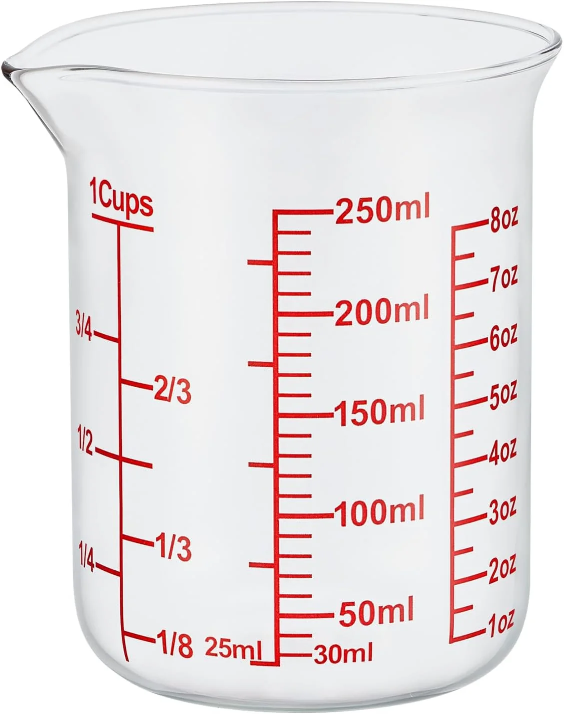 Fine Ackers Borosilicate Glass Measuring Cup with Spout 250 ml 8 oz 1 Cup Premium Material