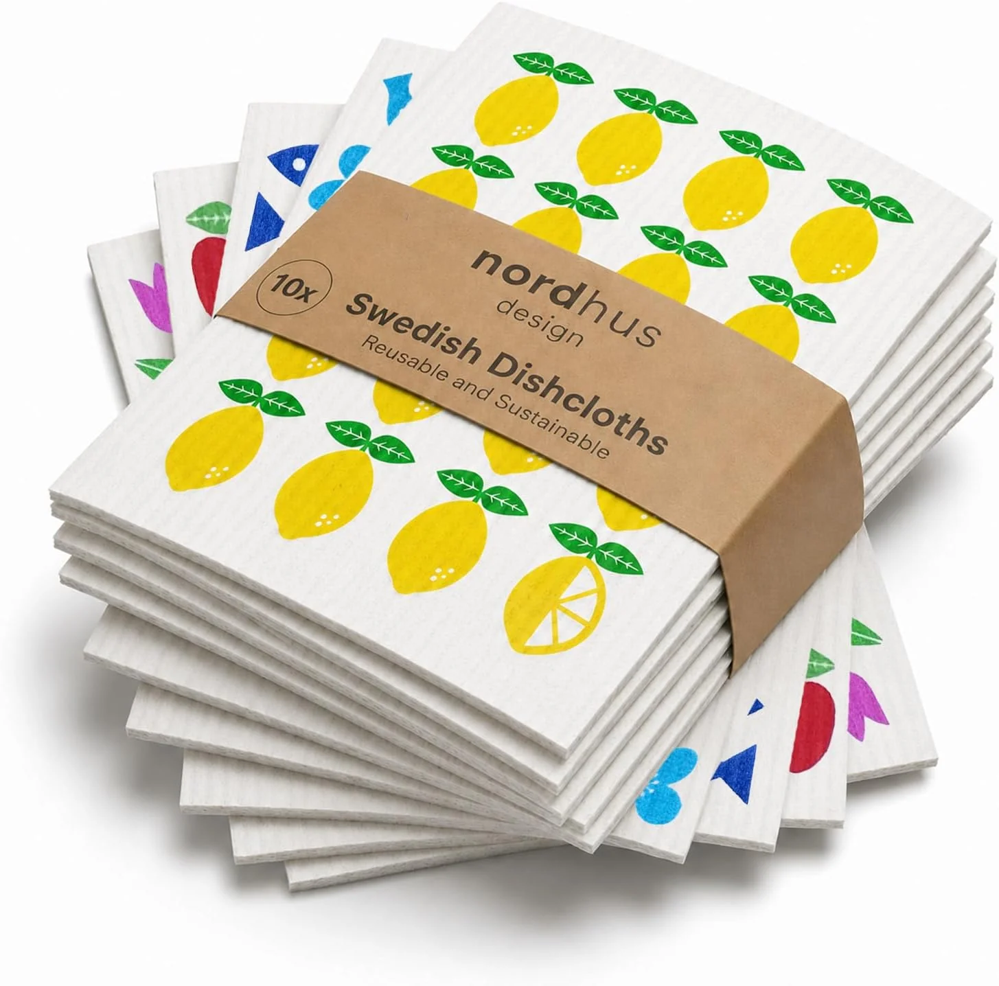 Minimalist Nordhus Design Swedish Dishcloths 10 Pack – Reusable Swedish Dish Cloths for Kitchen Eco Friendly Cellulose Sponge Cloth Ultra Absorbent Odor Replaces Paper Towels Washable amp Compostable Official