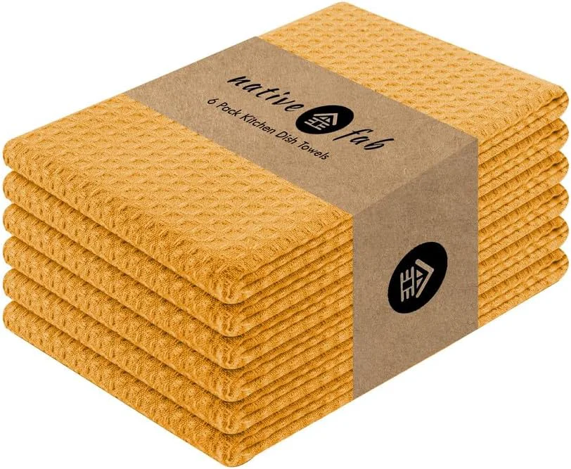 Minimalist Native Fab Cotton Kitchen Towel with Hanging Loop 16x26 inches 6-Pack Waffle Weave Kitchen Towels for Cleaning Drying Reliable