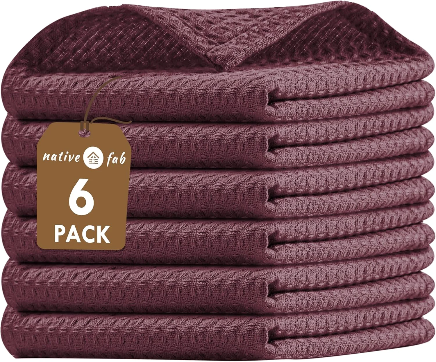 High-Performance Native Fab 6 Pack Cotton Waffle Dish Cloths - 12x12 inch Soft Absorbent Quick Drying Towels for Cleaning Cooking Baking - Great for Home Responsible