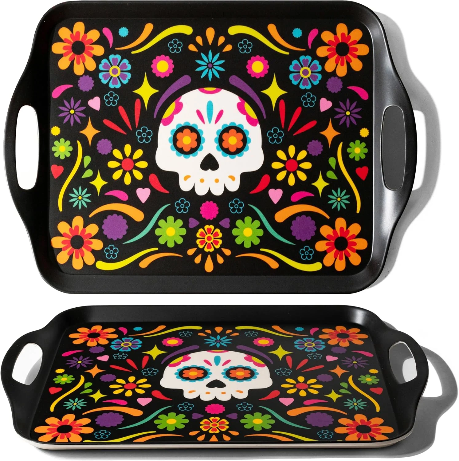 Fast Oasis Choice 2-Pack Dia de Los Muertos Serving Trays 17.3 ×12.2 Calavera Sugar Skull Platters Durable Bamboo Fiber Dishwasher Safe for Fiesta amp Day of the Dead Calavera Vibrant 17inch Easy-to-Use