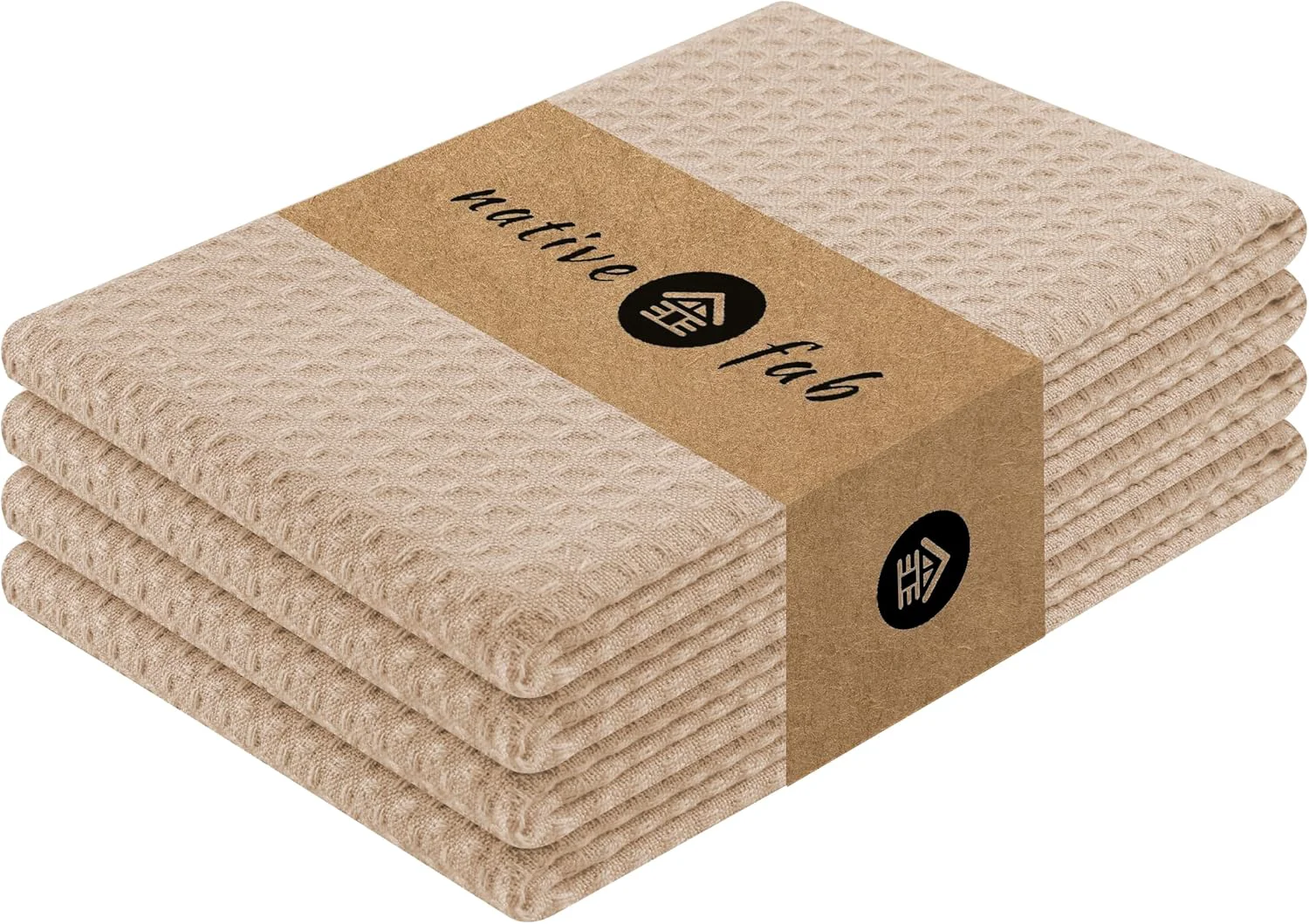 First-Class Native Fab Cotton Kitchen Towel with Hanging Loop 16x26 inches 4-Pack Waffle Weave Kitchen Towels for Cleaning Drying Washcloths Soft amp Absorbent Cloth Rags Bar Towel Dish Cloth Beige Sustainable