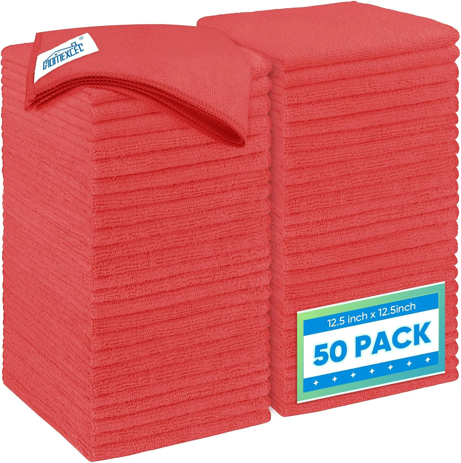 Genuine Homexcel Red Microfiber Cleaning Cloth 50 Pack 12.5 x 12.5 inch Microfiber Towels for Cars Ultra Absorbent Car Washing Cloth Effective