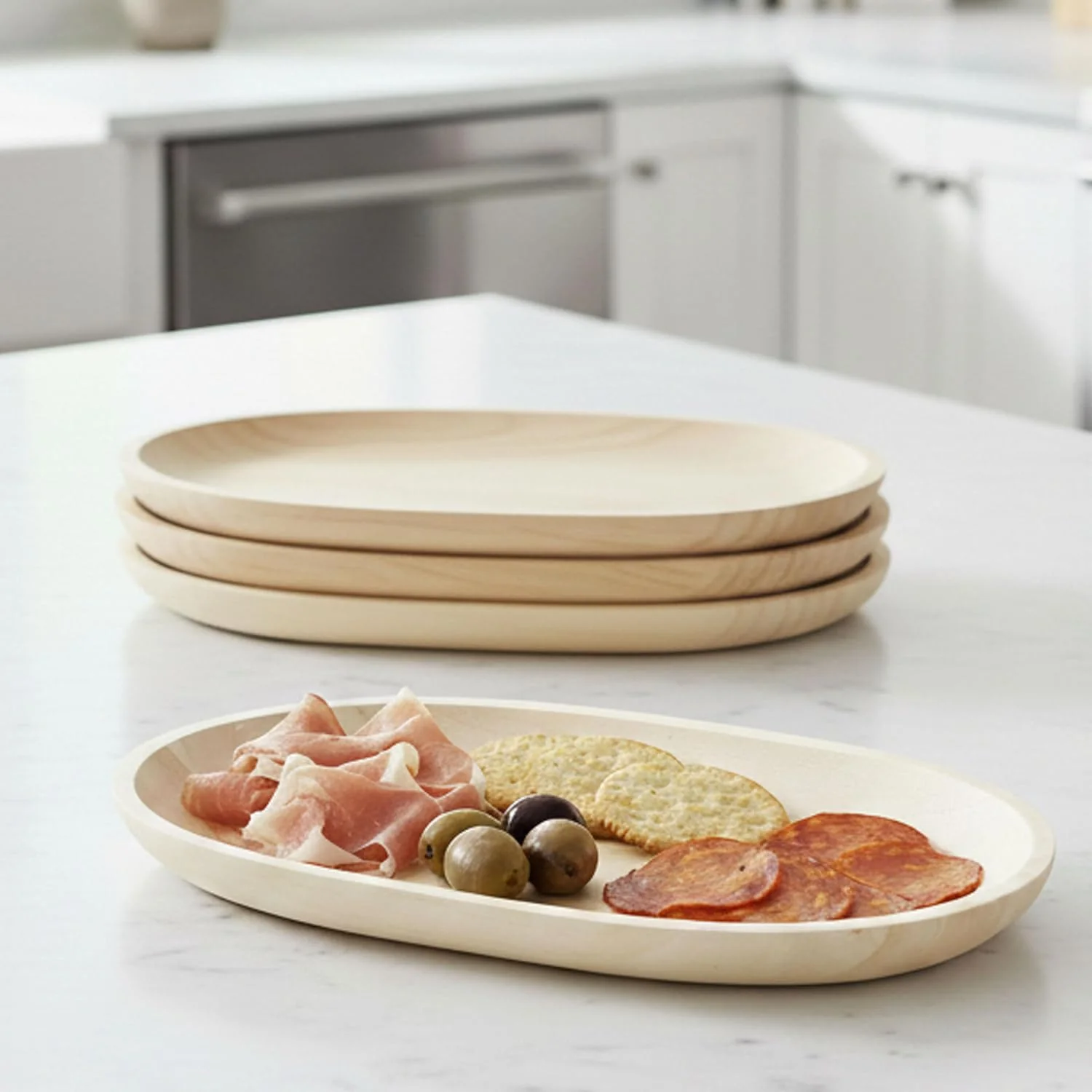 Optimized Woodard amp Charles Whitewash Oval Wood Serving Trays 6 x 10 Set of 4 Wood Oval Serving Tray for Charcuterie Cheese Tapas Sushi Crudites and Appetizers for Parties or Everyday Use Unique