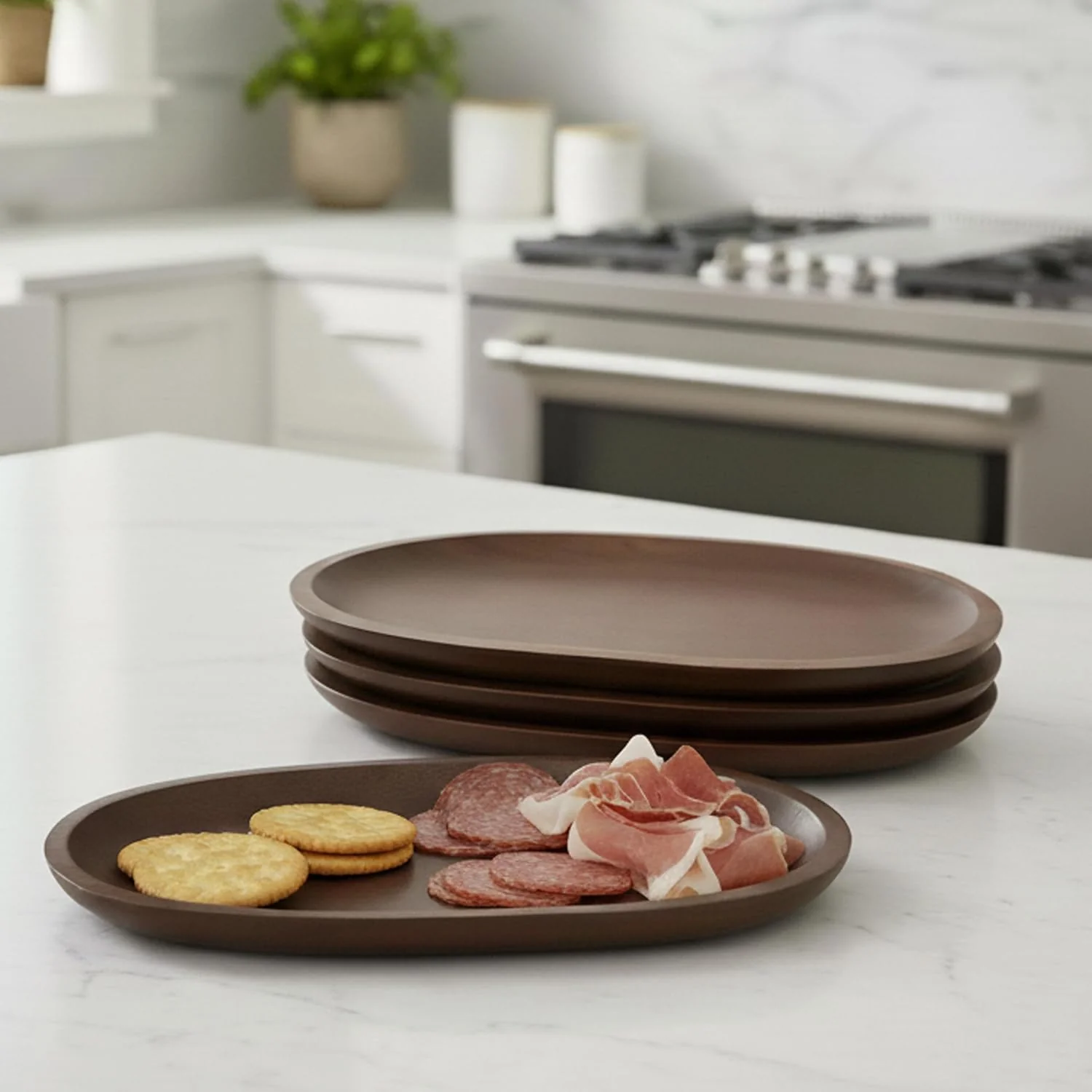 Fast Woodard amp Charles Wood Oval Serving Trays 6 x 10 Walnut Stain Set of 4 Individual Handheld Serving Tray for Charcuterie Cheese Tapas Sushi Crudites Appetizers and Small Bites Smooth