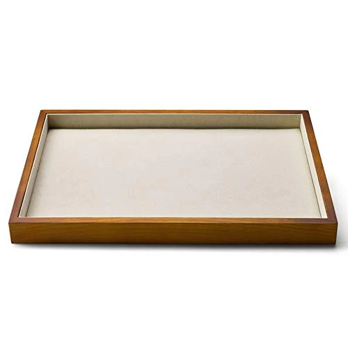 Effective Oirlv Wood Flat Jewelry Tray Stackable Jewelry Drawer Organizer Showcase Jewelry Holder Creamy-white flat tray Top-Quality