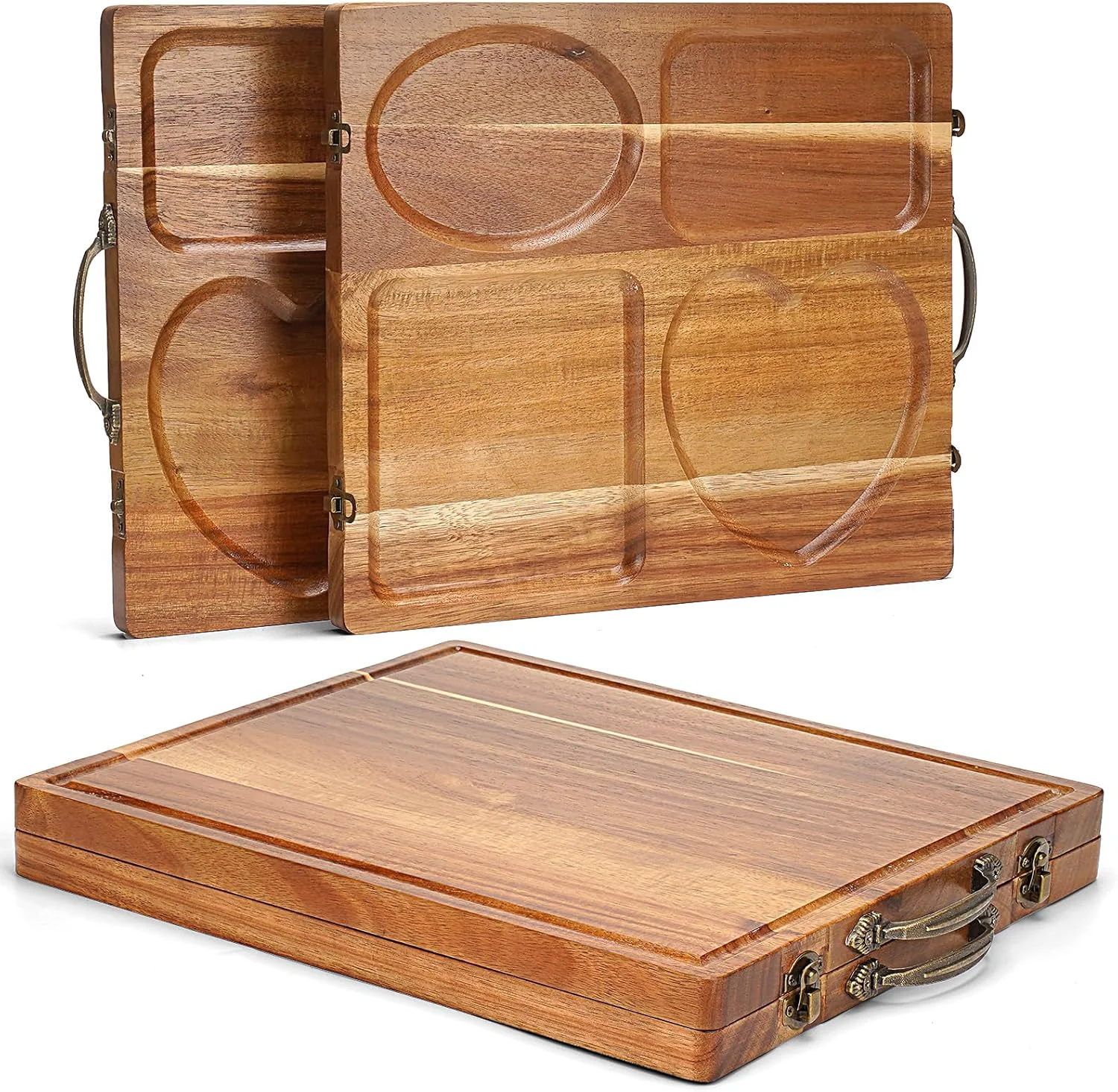 Elegant Double Side Acacia Wood Serving Tray Serving Platters and Trays Charcuterie Boards Wooden Tray with Vintage Metal Handles Original