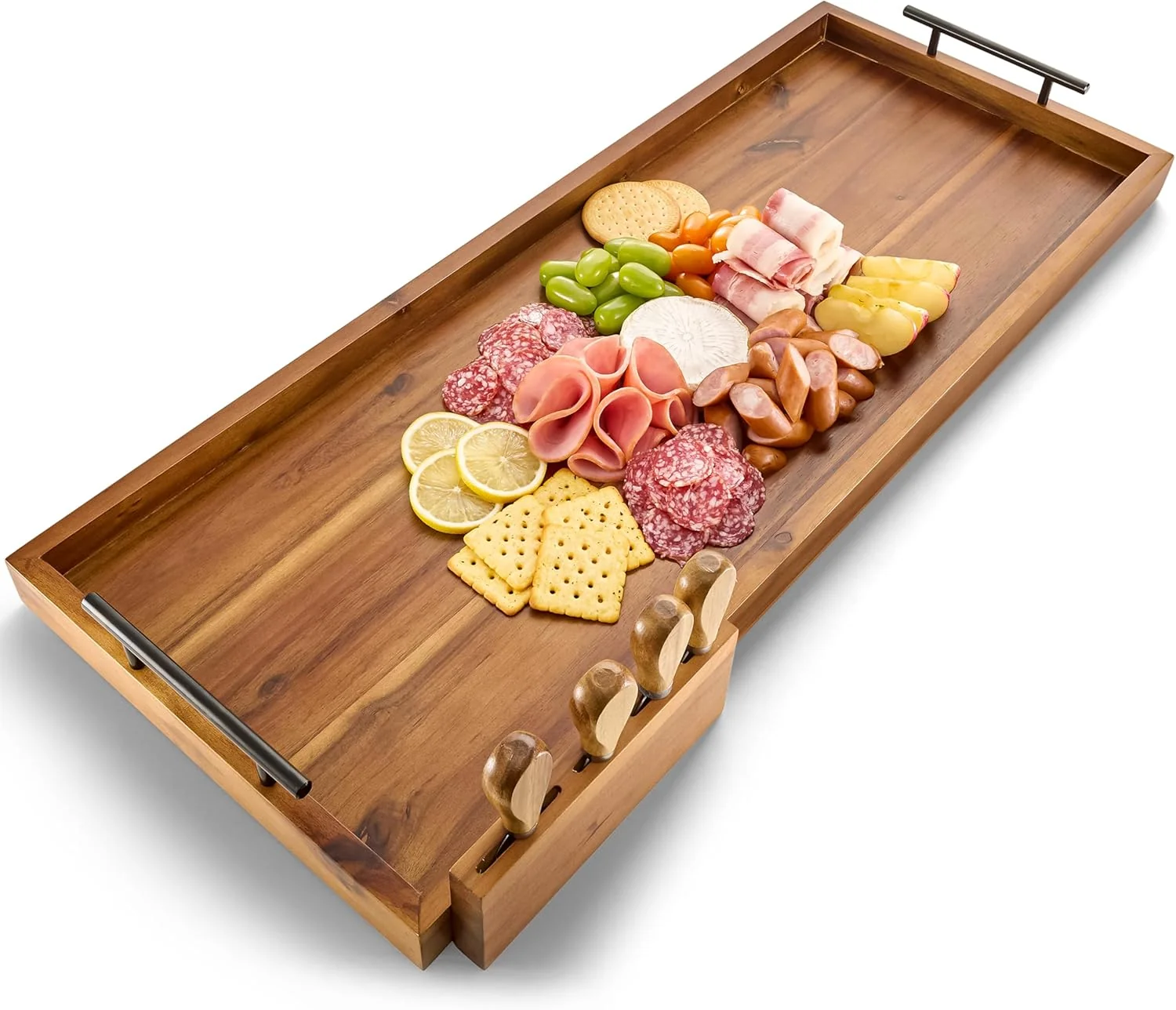 Professional Acacia 30 Inch Large Charcuterie Boards for Party with Cheese Knife Set of 4 – Acacia Wood Serving Tray with Handles Long Charcuterie Board Lightweight