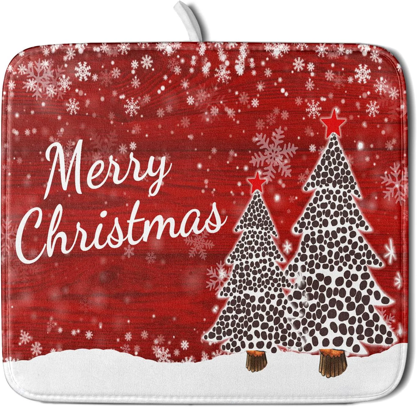 Professional Merry Christmas Tree Red Dish Drying Mat for Kitchen Counter Winter Snowflake Pine Drying Mat 16 x 18 Inch with Absorbent Reversible Microfiber Dish Outstanding