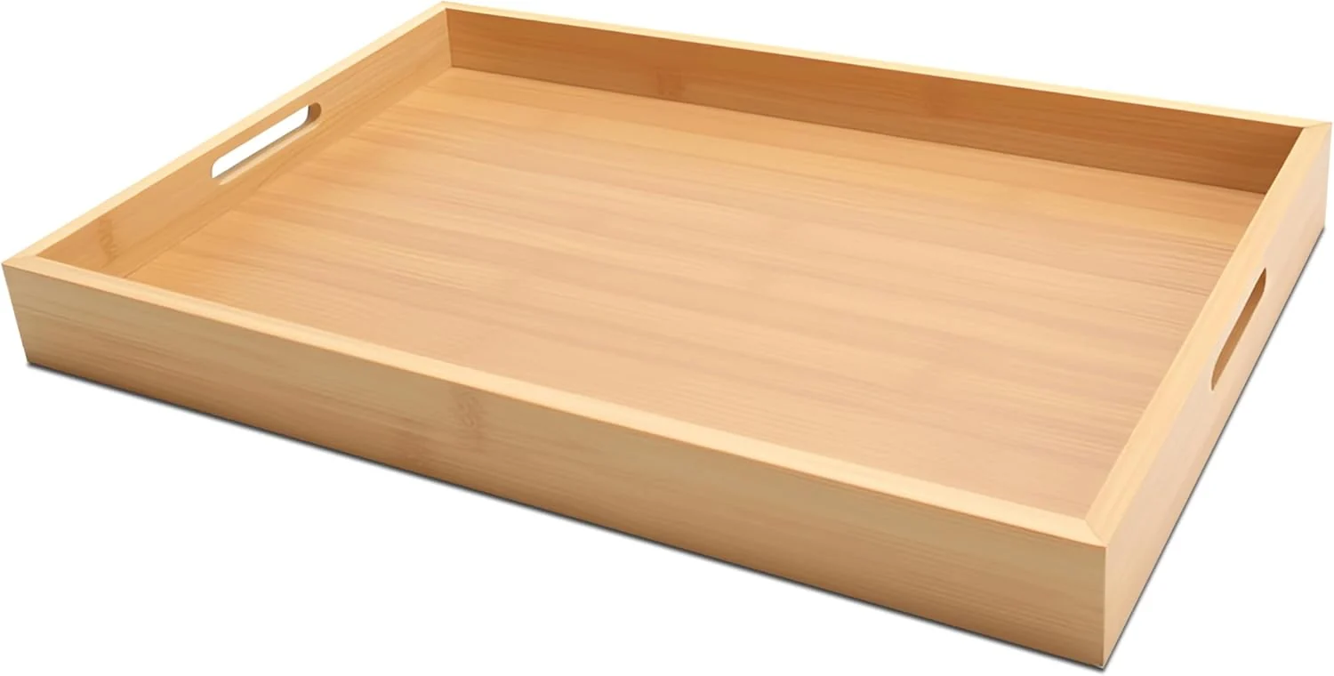 Detailed Serving Tray Decor 15 x10 x1.5 Medium Bamboo Serving Tray for Bed Home Decor Food Tray for Coffee Table Dining Bar Ottoman Breakfast Artisan