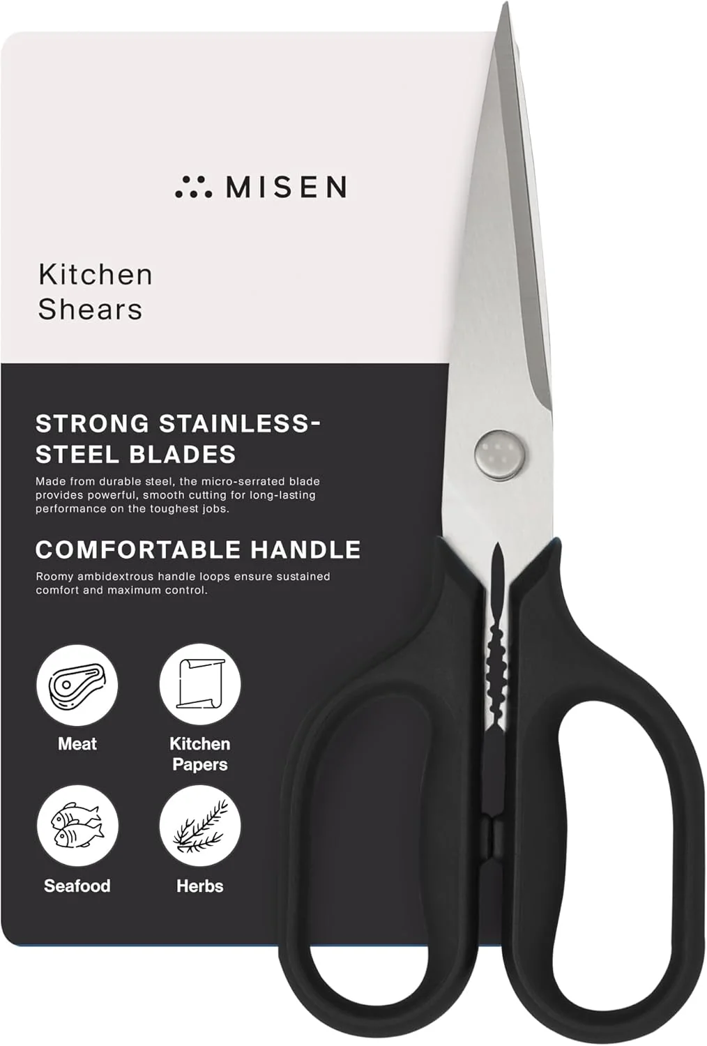 Premium Misen Heavy Duty Kitchen Shears - Stainless Steel Versatile and Easy Clean Scissors for Meat Herbs and Veggies - Ambidextrous Comfort Handle Prestigious