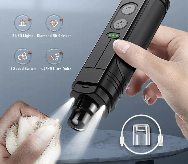 Artisan Coupe-Griffes Électrique Professionnel pour Animaux de Compagnie avec Double Lumière LED et Batterie Rechargeable Comfortable