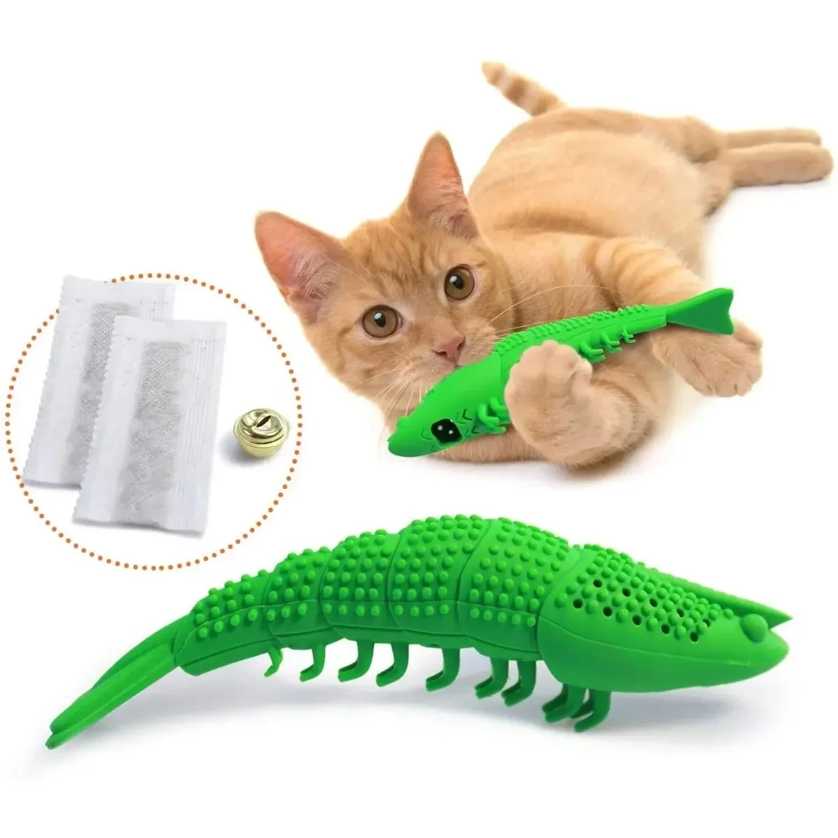 Original Design Jouet à mâcher interactif pour chat brosse à dents - Caoutchouc durable pour les soins dentaires et distributeur de friandises Versatile