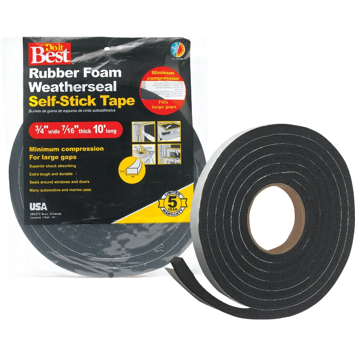 Sustainable Do it 3 4 W x 7 16 T x 10 'L Black Foam Weatherstrip Tape Traditional