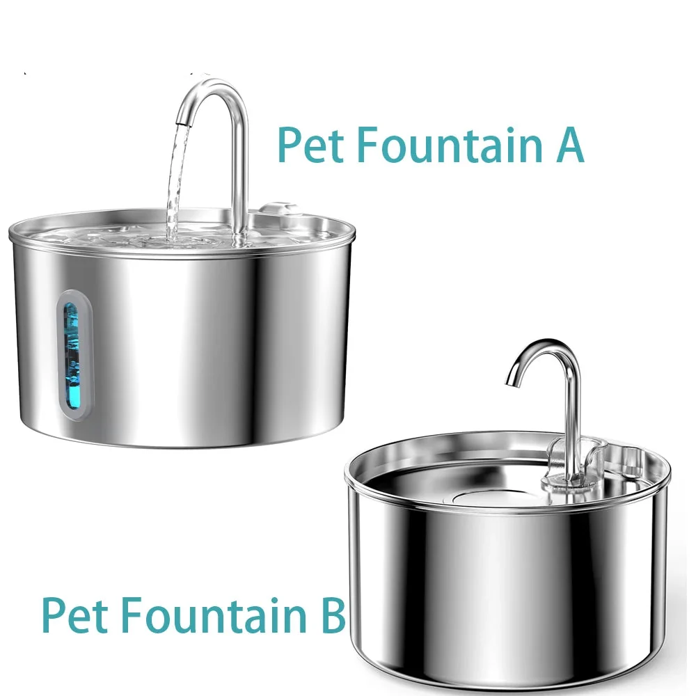 Natural Fontaine à eau silencieuse en acier inoxydable de 2 2 L pour animaux de compagnie — Double style avec options de filtre et de capteur High-Quality