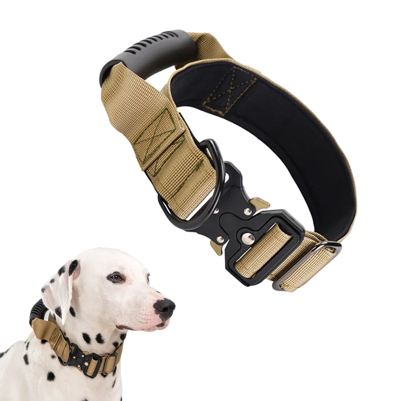Exceptional Heavy Duty Tactical Dog Collar with Handle — Metal Buckle Training Collar for Medium Large Dogs Enhanced