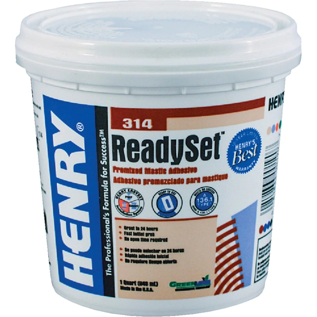 Original Henry ReadySet 1 Qt. Multi-Purpose Ceramic Tile Adhesive Convenient