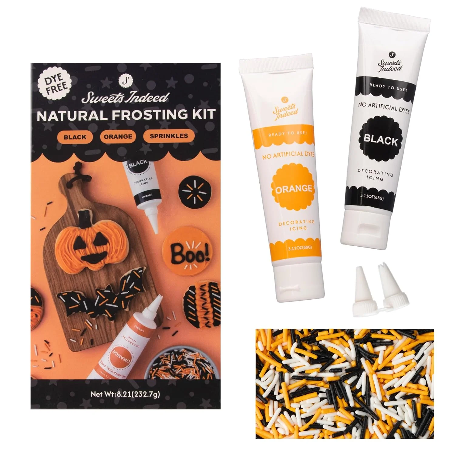 Crafted Sweets Indeed Dye Halloween Frosting Kit with Sprinkles 8.21 ounces Functional