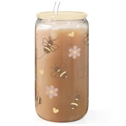 Crafted Bee 16oz Can Glass Tumbler with Acrylic Lid Straw Relaxed