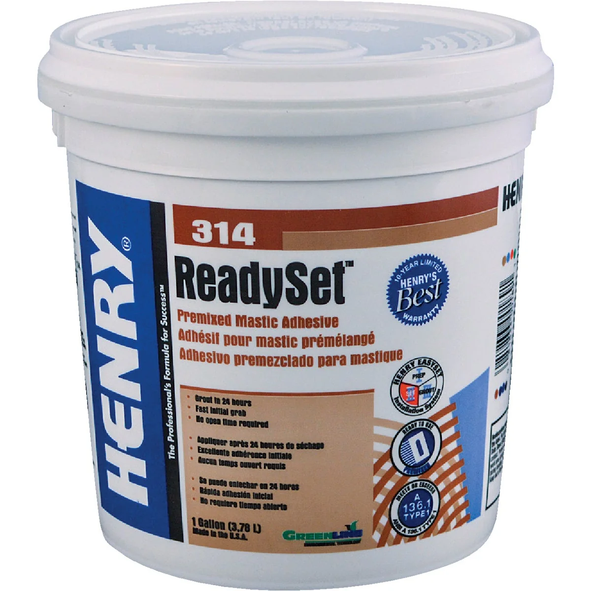 Fine Henry ReadySet 1 Gal. Multi-Purpose Ceramic Tile Adhesive World-Class