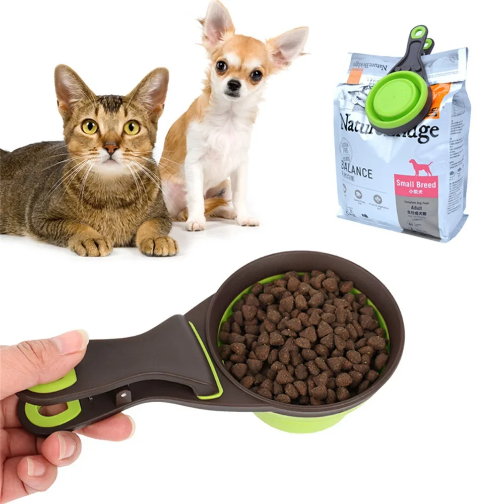 Practical Collapsible Silicone Pet Food Measuring Scoop with Sealing Clip Specialty