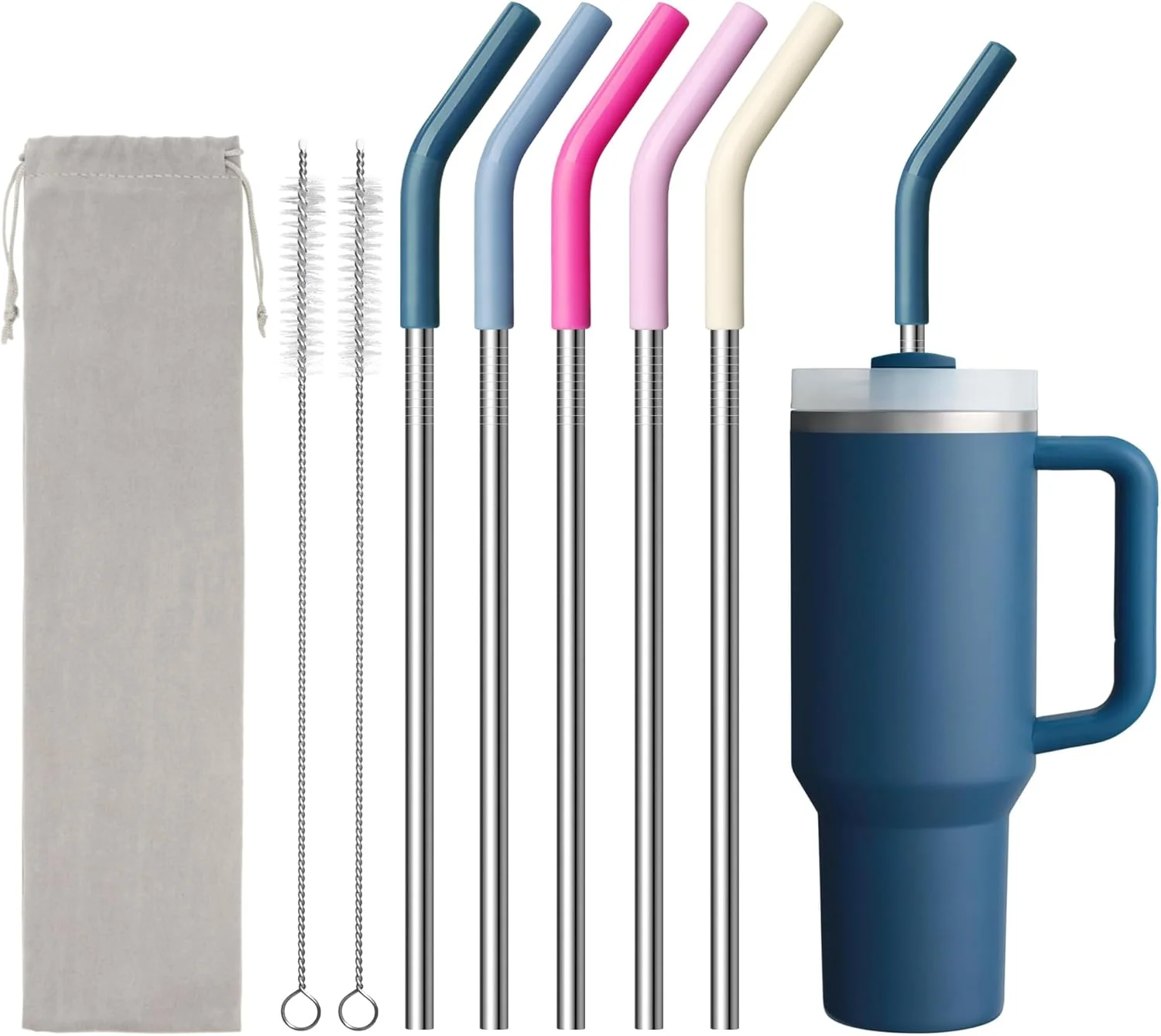 Stylish Metal Straw for Stanley Quencher 40oz Tumbler 12.2 Inch Long Reusable Metal Drinking Straws for Simple Modern Casual