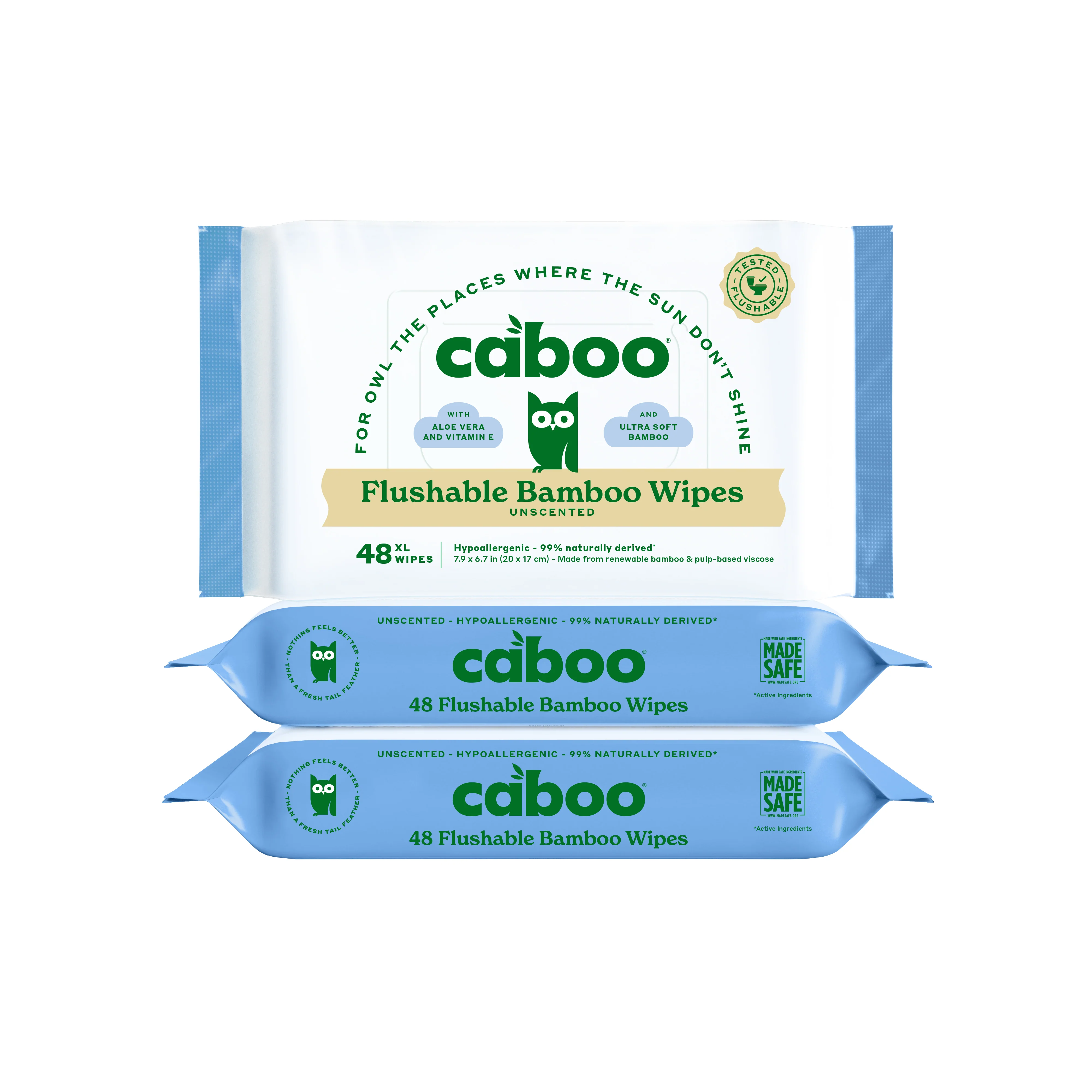 High-End Caboo Flushable Bamboo Wipes - Pack of 3 Secure