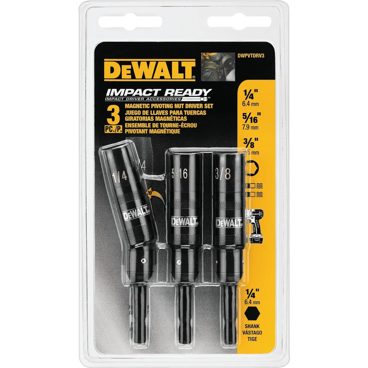 Innovative DeWalt Impact Ready Magnetic Pivoting Bit Holder Set 3-Piece Long-Lasting