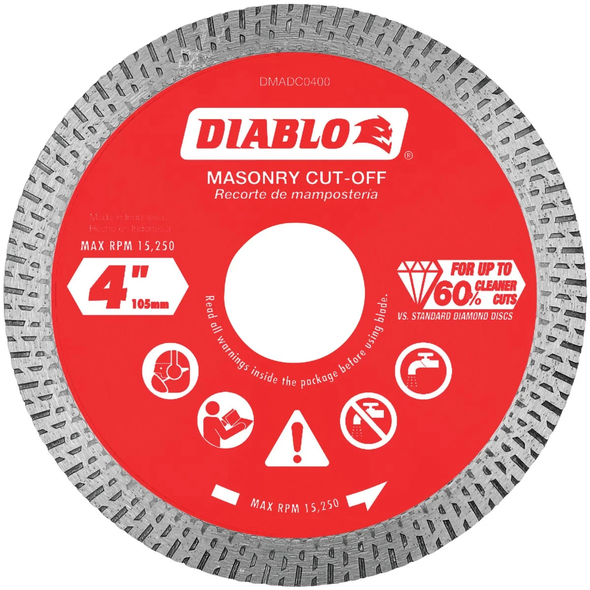 Environmentally Friendly Diablo 4 In. Diamond Continuous Rim Dry Wet Cut Diamond Blade Solid