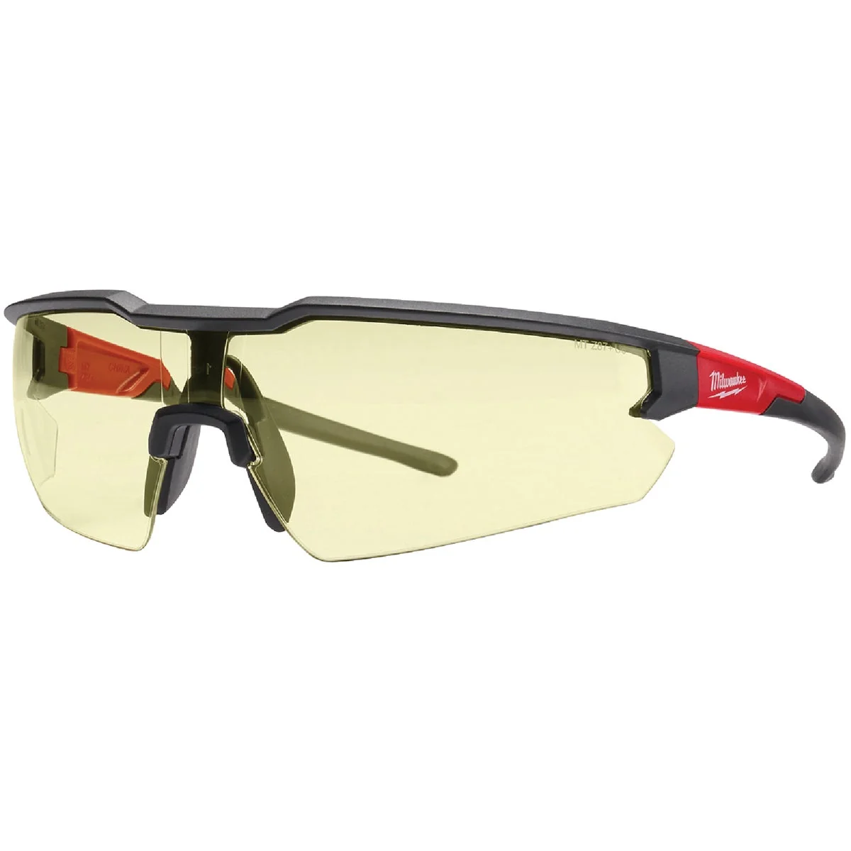 Secure Milwaukee Red Black Frame Safety Glasses with Yellow Anti-Scratch Lenses High-Performance