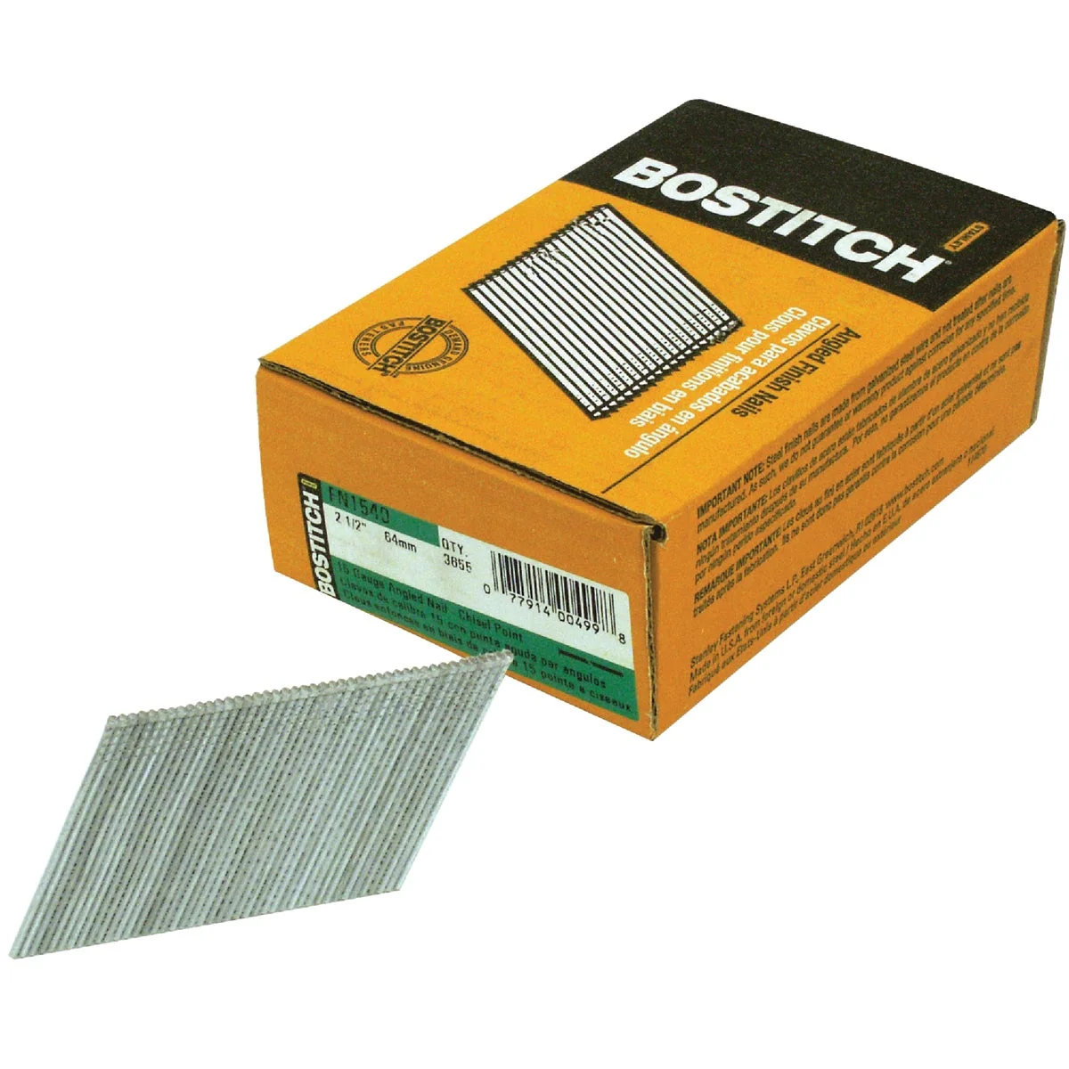 Safe Bostitch 15-Gauge Coated 25 Degree FN-Style Angled Finish Nail 2-1 2 In. 3655 Ct. Consistent