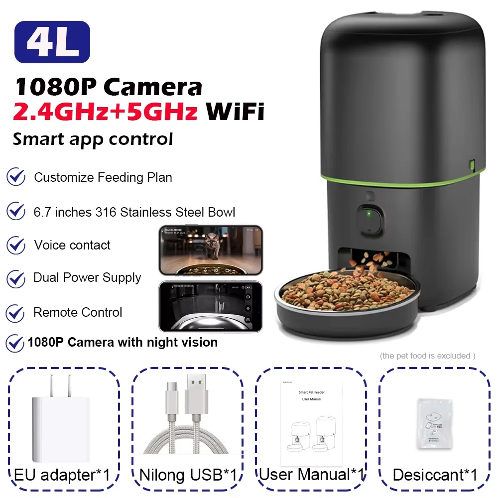 Reusable Smart Pet Feeder with 1080P Camera — 4L WiFi App Feeder for Dogs Cats Verified