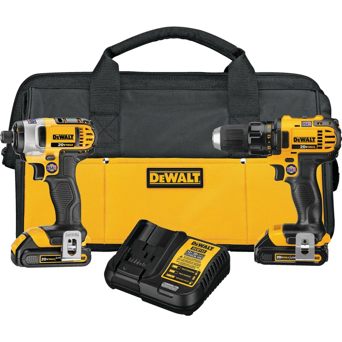 Reusable DeWalt 2-Tool 20V MAX Lithium-Ion Compact Drill Driver Impact Driver Cordless Tool Combo Kit Luxury