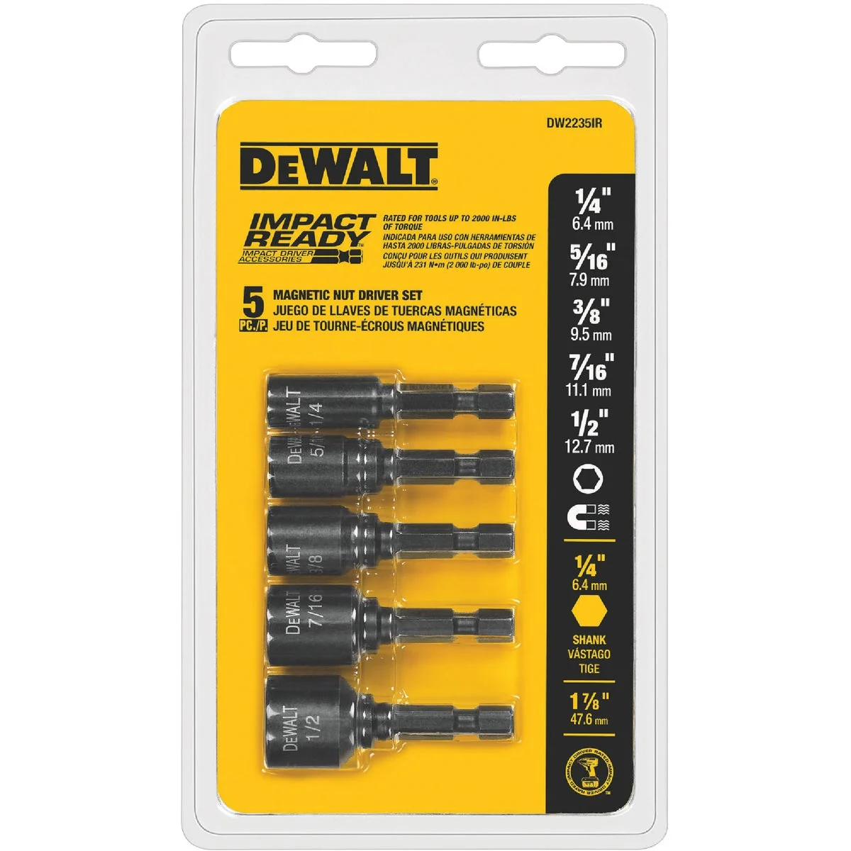 Premium Material DeWalt Impact Ready 5-Piece Magnetic Nutdriver Bit Set Contemporary