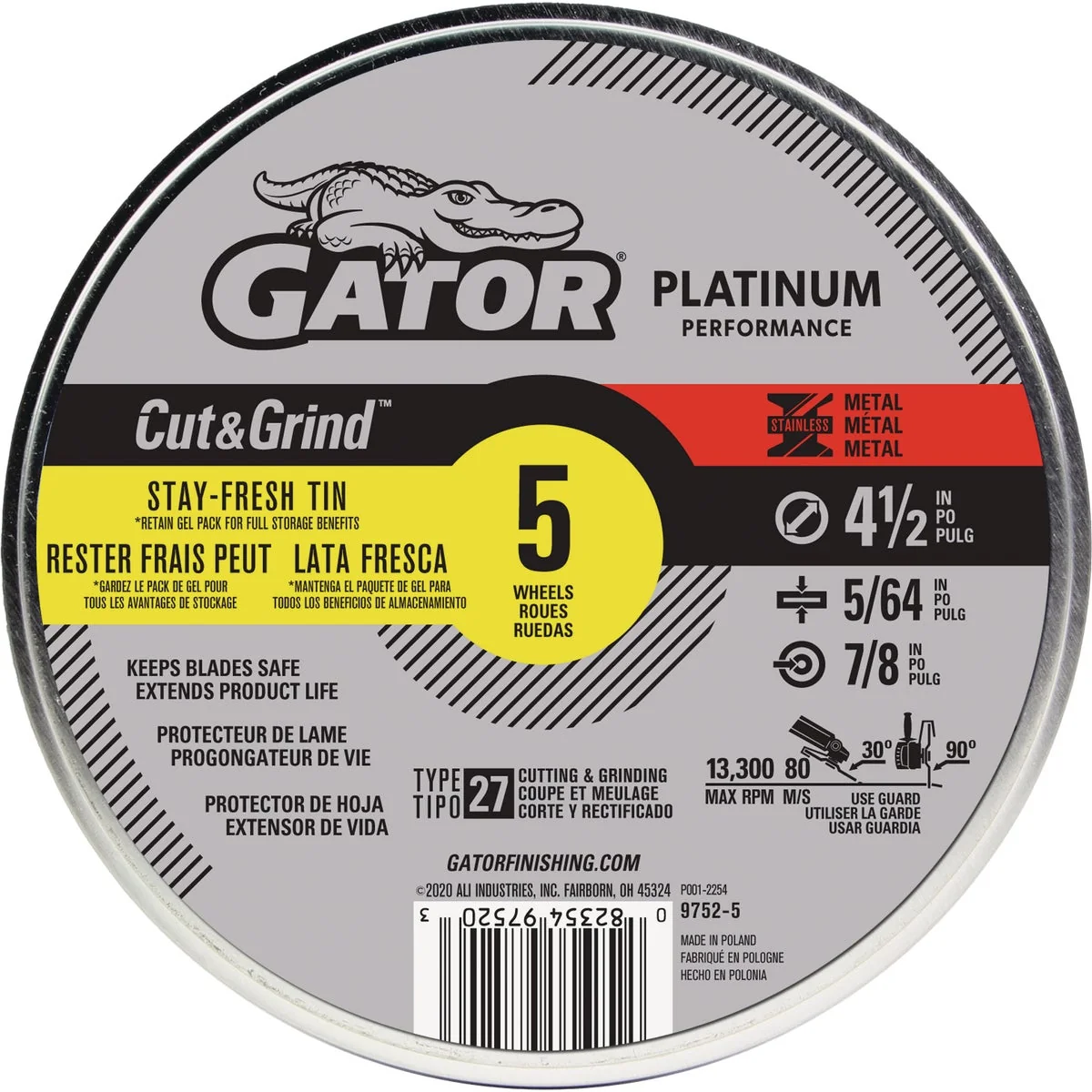 Original Gator Blade Type 27 4-1 2 In. x 5 64 In. x 7 8 In. Metal Stainless Cut-Off Wheel 5-Pack Innovative