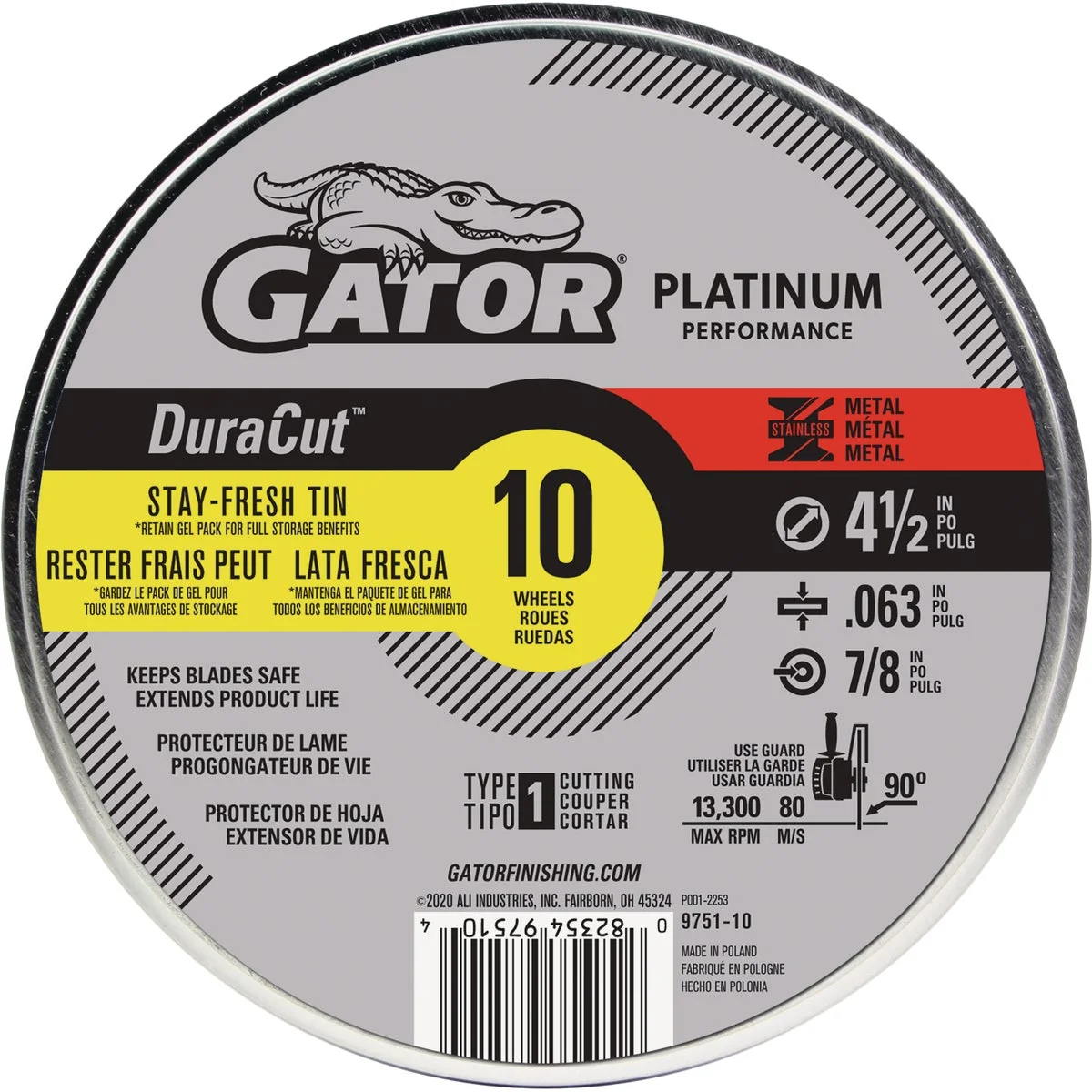 Enhanced Gator Blade DuraCut Type 1 4-1 2 In. x 0.063 In. x 7 8 In. Metal Stainless Cut-Off Wheel 10-Pack Specialty